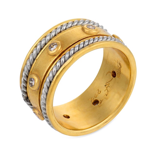 Contemporary Vintage Diamond 22k Yellow Gold Platinum Eternity Band, Size 5.75 For Sale - Image 3 of 7