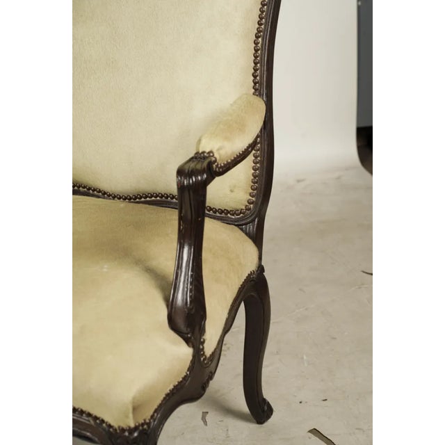 Wood A Pair of French Provencial Louis XV-Style Fauteuils Pale White Hide Leather For Sale - Image 7 of 12