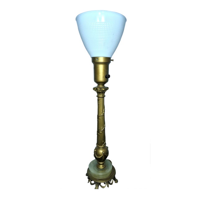 Vintage Neoclassical Rembrandt Brass & Onyx Torchiere Table Lamp For Sale