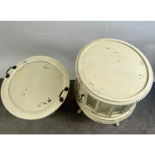 French Provincial French Louis XV Provincial Style Distressed Off-White Serving Table W Tray For Sale - Image 3 of 12