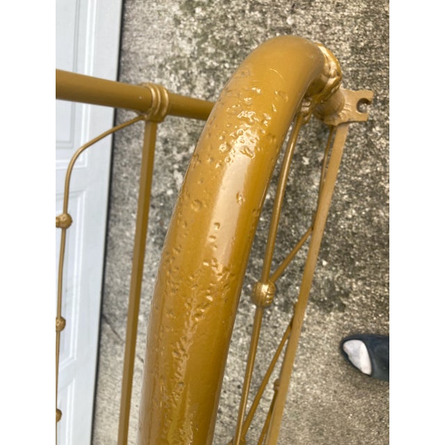 Metal Late 19th Century Antique Gold Painted Cast Iron Full Size Bed Frame - Set of 2 For Sale - Image 7 of 8