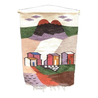 Village / Mountains Woven Tapestry For Sale