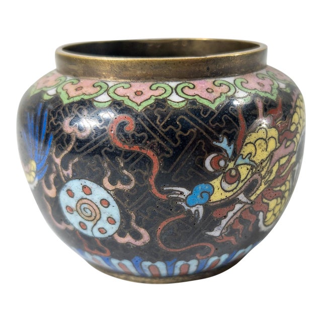 20th Century Chinese Cloisonne Enamel Jar With Dragon For Sale