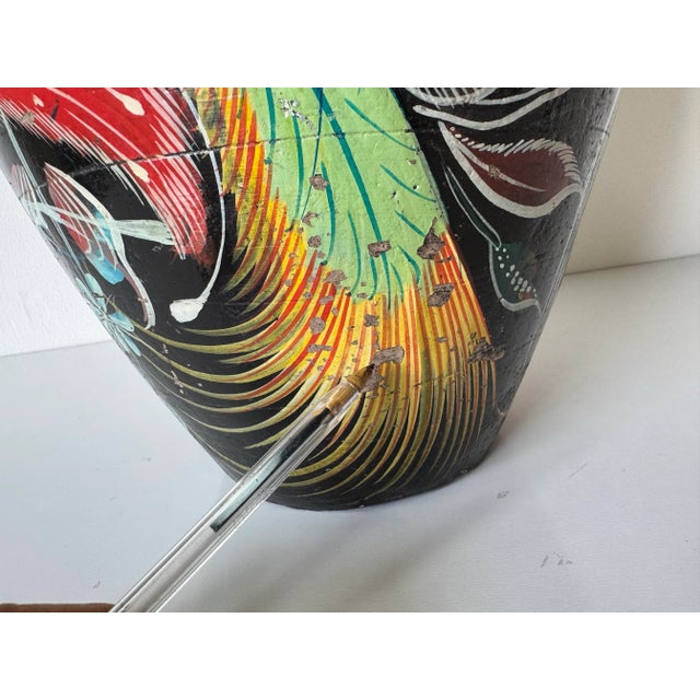 1980’s Vintage Tropical - Folk Art Hand-Painted Terracotta Vase – Unsigned For Sale - Image 11 of 12