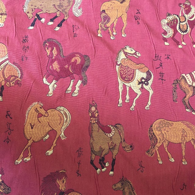 Tyler Hall Horses Light Burgundy Fabric For Sale