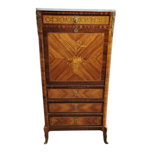 19th Century Louis XVI Style Marquetry Secretary With Marble Top