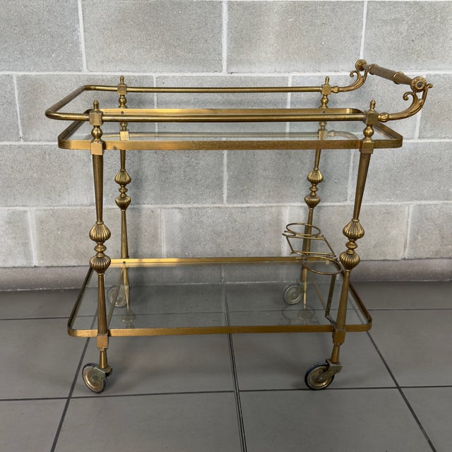 Vintage Brass Crystal Double Shelf Bar Trolley, 2000 For Sale - Image 5 of 11