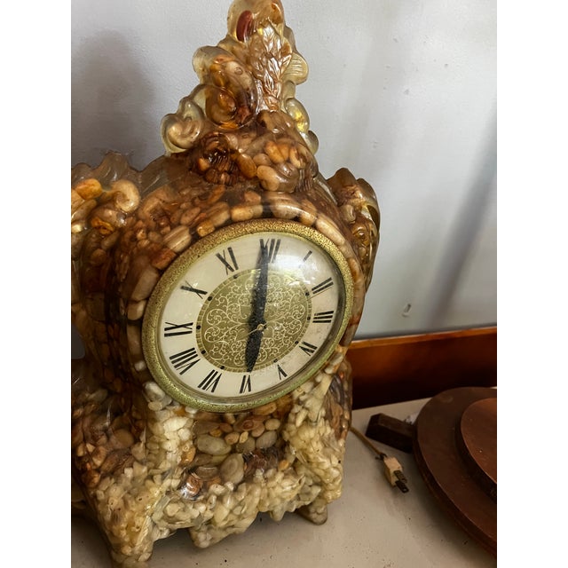 Nautical Vintage Resin Nautical Seashell Standing Clock For Sale - Image 3 of 3
