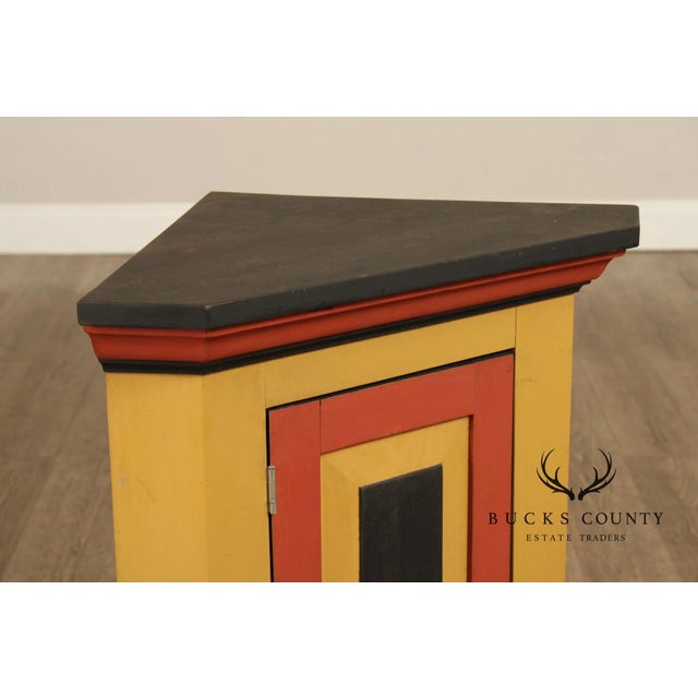 Late 20th Century Pair Of Handcrafted Folk Art Painted Pine Corner Cabinets For Sale - Image 5 of 18