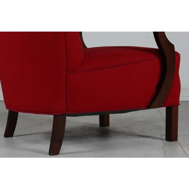 Set of Art Deco Easy Chairs in Dark Stained Beech with Red Wool by Viggo Boesen for Fritz Hansen, 1930s For Sale - Image 11 of 12