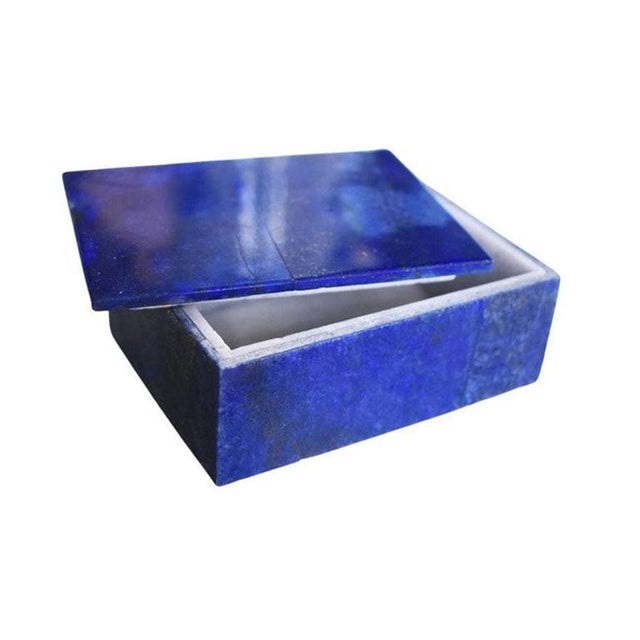 Blue Lapis Lazuli and Marble Stone Rectangular Jewelry or Trinket Box For Sale In Oklahoma City - Image 6 of 7