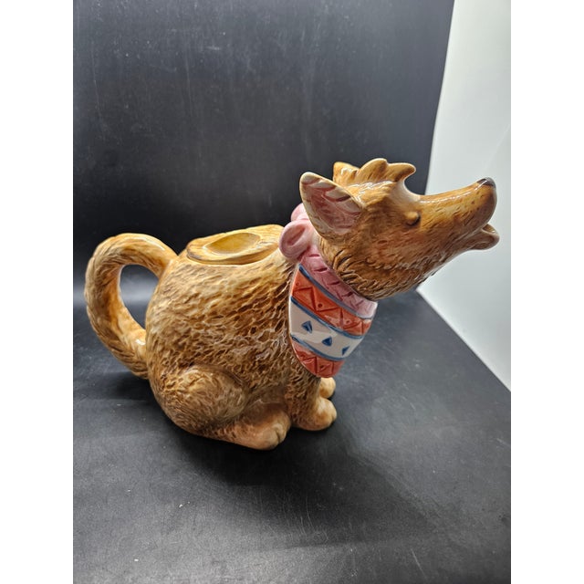 Vintage Otagiri Ceramic Howling Coyote Teapot or Pitcher, Designer Debra Meyer