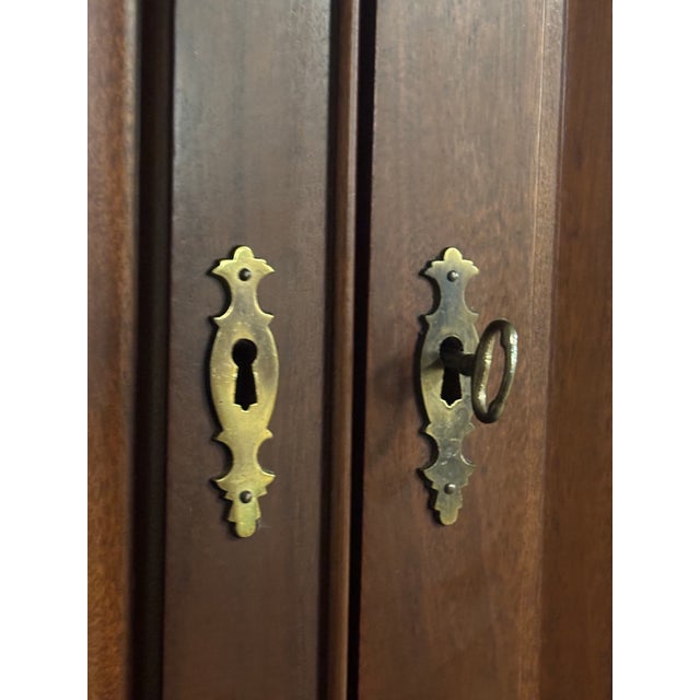 American Mahogany Secretary Desk Bookcase, Drop-Front Writing Desk With Hidden Compartments & Key For Sale - Image 10 of 11