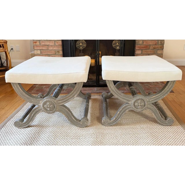 French Neo-Classic Style French Gray Benches, a Pair For Sale - Image 3 of 16