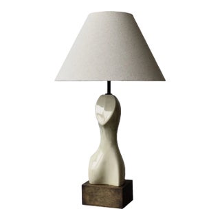 Vintage Biomorphic Cream Glazed Pottery Table Lamp in the Manner of Yasha Heifetz, Circa 1950s For Sale