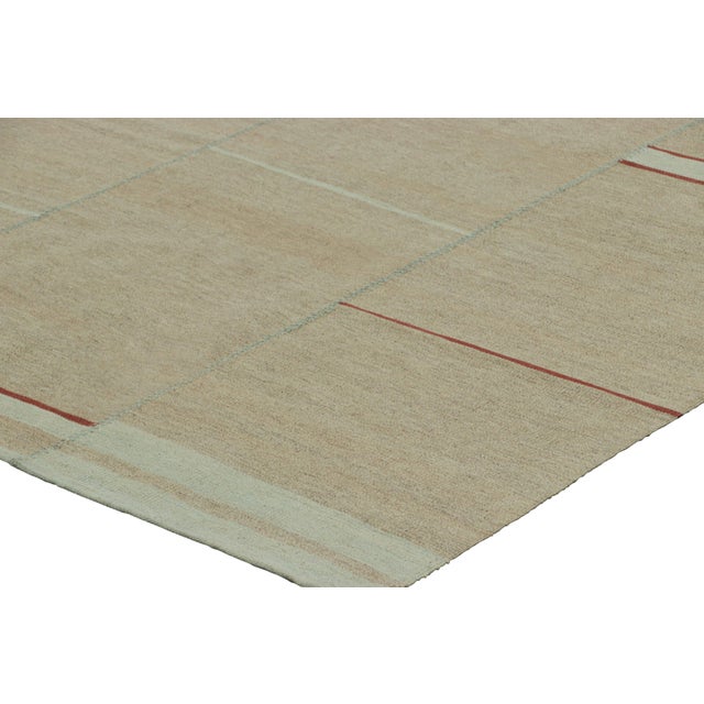 Rug & Kilim’s Contemporary Kilim, Beige With Red and Light Blue Textural Stripes For Sale In New York - Image 6 of 7