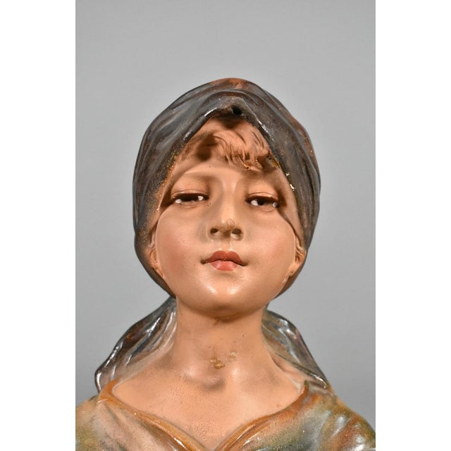 Antique French Bust of Young Girl in Plaster, 1910s For Sale - Image 14 of 16