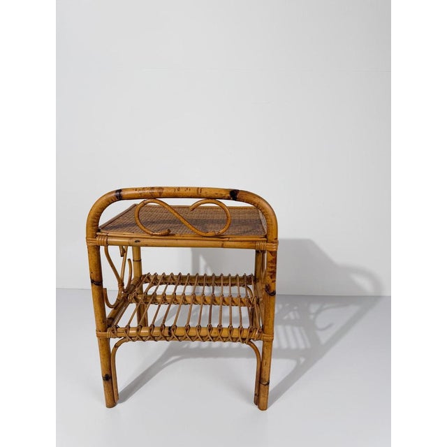Mid-Century Modern Italian Riviera Style Cane, Bamboo and Rattan Bedside Table, 1960s For Sale - Image 12 of 18
