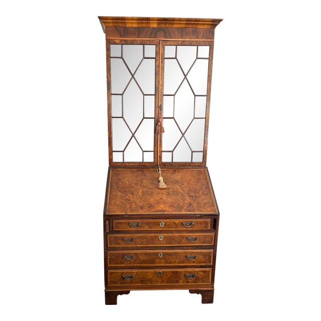Early 19th Century British George III Figured Walnut Secretary Bookcase For Sale