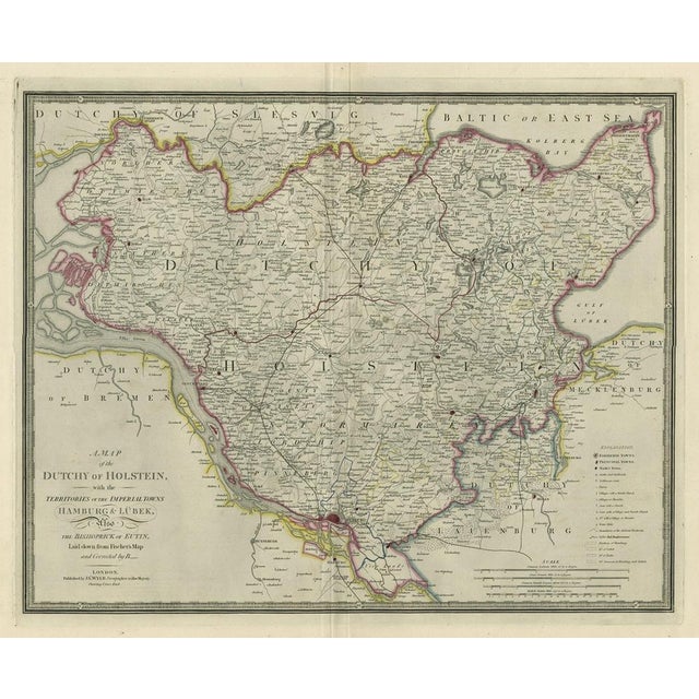 Antique Map of the Dutchy of Holstein, 1840 For Sale - Image 3 of 5