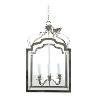 Mid 20th Century French Nickel Lantern with Six Scrolling Arms and Glass Panels For Sale