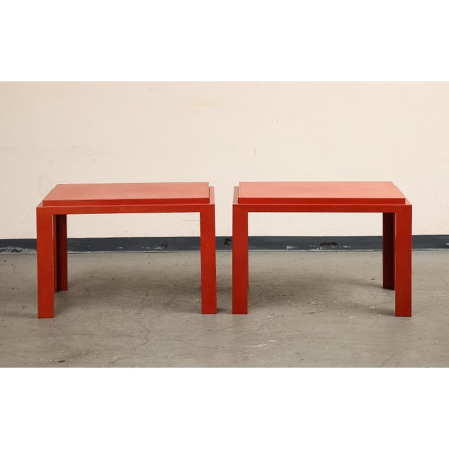 Pair of Hand-Tooled Red Leather Tables With Gold Diamond Pattern Tops ...