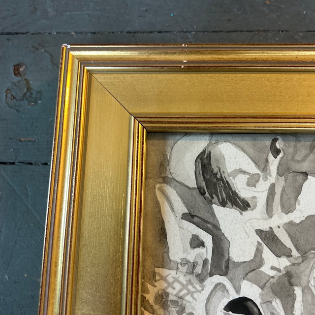 Abstract 1950’s Original Black and White Abstract Expressionist Watercolor Painting For Sale - Image 3 of 5