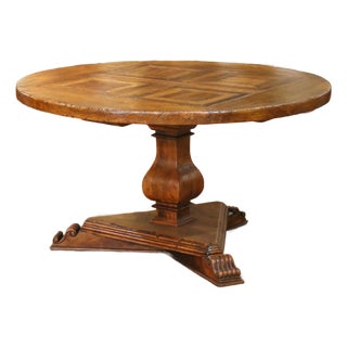 19th Century French Louis XIII Walnut, Oak and Chestnut Round Pedestal Table For Sale