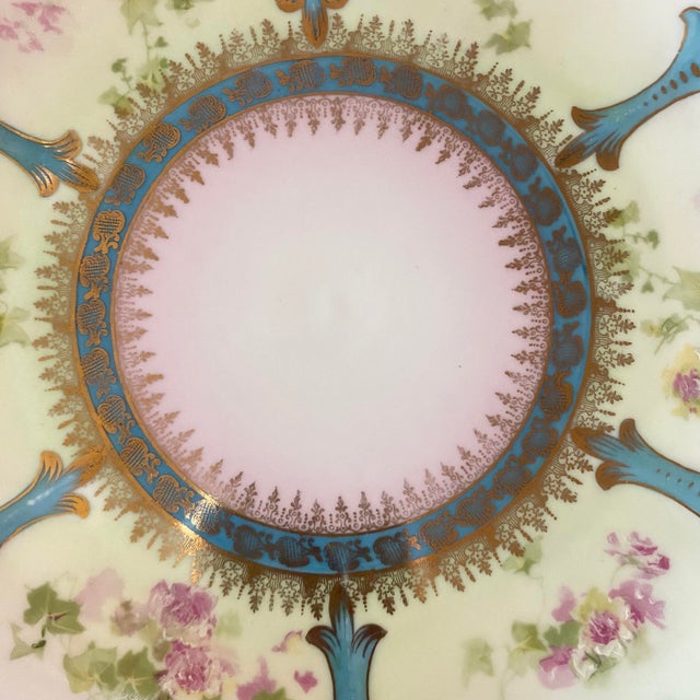 Early 20th Century Prussia Plate and Bowl Set Hand Painted Vibrant Blue Border With Gold Accents For Sale - Image 5 of 16