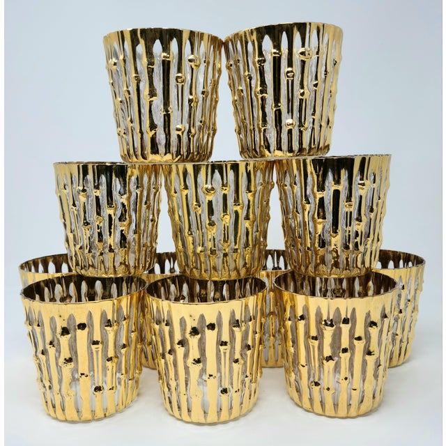 Vintage Imperial Glass Bamboo Rocks Lowball Glasses With 22k Gold Embossed Bamboo Set of 12