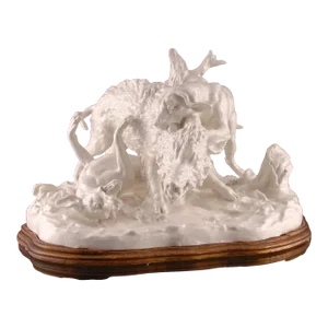 19th Century Sculpture Figural Group Hunting Scene Victorian Sevres Style White Porcelain D’après Oudry
