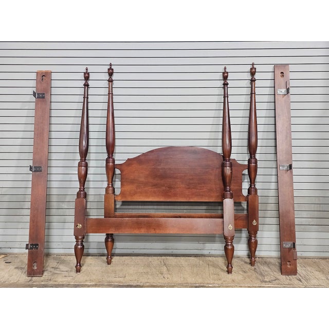 Traditional Late 20th Century Craftique Mahogany Full Size Four Post Carved Bed Made in North Carolina For Sale - Image 3 of 9