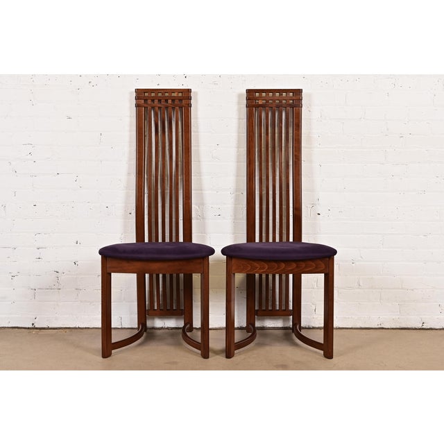 Frank Lloyd Wright Style Arts & Crafts High Back Side Chairs or Dining Chairs, Pair For Sale - Image 14 of 14