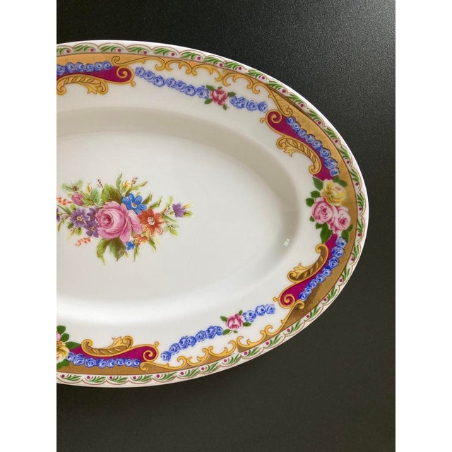 Mid 20th Century Limoges French Roses Porcelain Oval Serving or Jewelry Dish With Golden Accents For Sale - Image 9 of 12