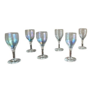 1960s VintaheIris Lustre (Non-Optic) Pattern by Toscany Crystal Liquor /Wine Glasses, S/6 For Sale