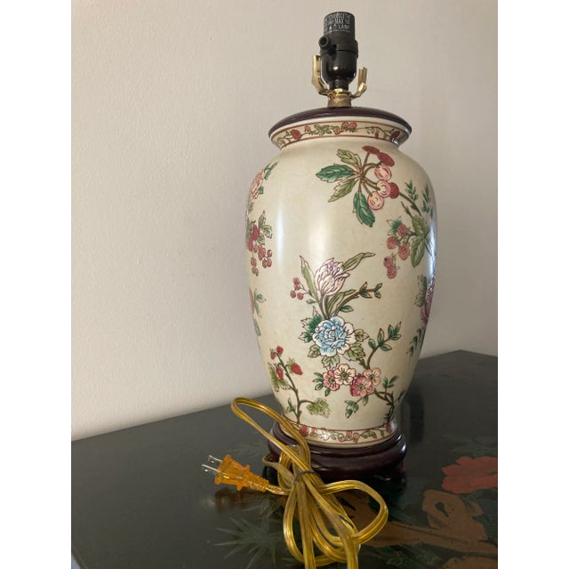 Chinese Vintage Mid 20th Century Matte Porcelain Chinese Floral Lamp For Sale - Image 3 of 7