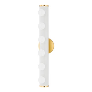Mitzi Penny 6-Light Bath Bracket, Aged Brass/Textured White Combo For Sale