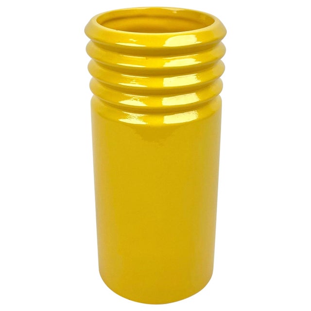 Yellow Ceramic Cylindric Vase from Il Picchio, Italy, 1960s For Sale - Image 9 of 9