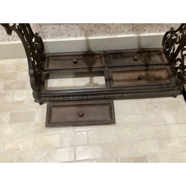 Art Nouveau Victorian Rococo French-Inspired Scrollwork Cast Iron Umbrella Stand 1800’s Rare Originally From an Expensive Hotel in the 1800’s For Sale - Image 3 of 11