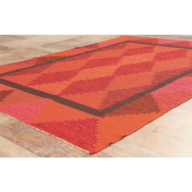 Orange Vintage Swedish Rollakan Rug, 04'08 X 06'07 For Sale - Image 8 of 10