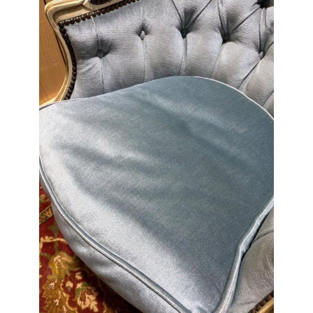 Louis XV Style Bergère Blue Chairs, Set of 2 For Sale - Image 5 of 9