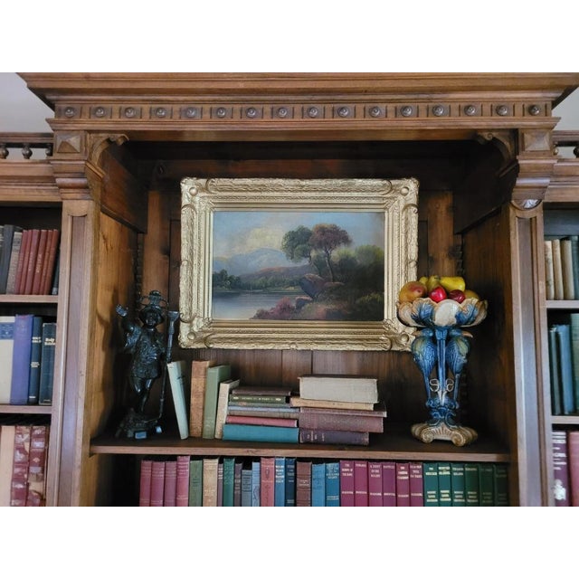 Chestnut Large Antique European Breakfront Bookcase Cabinet For Sale - Image 8 of 9