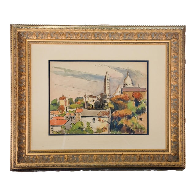 Early 20th Century Ludovic-Rodo Pissarro - Vue De Montmartre, Watercolor & Ink For Sale