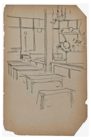 Pierre Georges Jeanniot, Interior, Original Drawing, Early 20th Century
