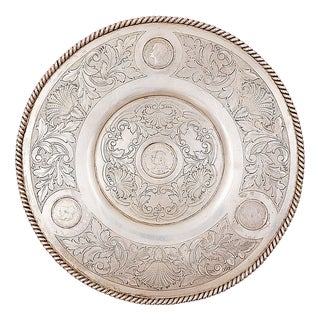 Antique Silver Plate with Four Portuguese Coins, 1900s For Sale