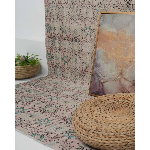 1970s Vintage Handmade Wool Cotton Pink Area Rug For Sale - Image 11 of 12