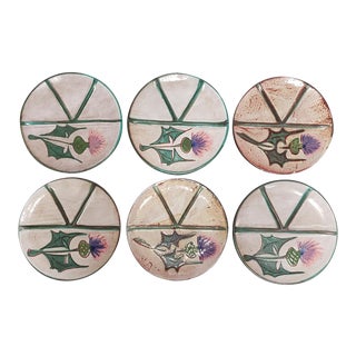 1960's French Fat Lava Floral Motif Plates - Set of 6 For Sale