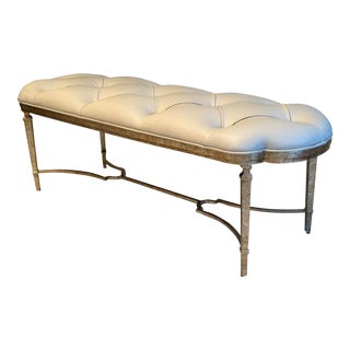 Stanley Furniture White Leather Tufted Bench For Sale