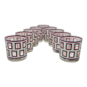 Vintage Georges Briard Signed Cocktail Glasses | Navy Red White Barware Set of 9