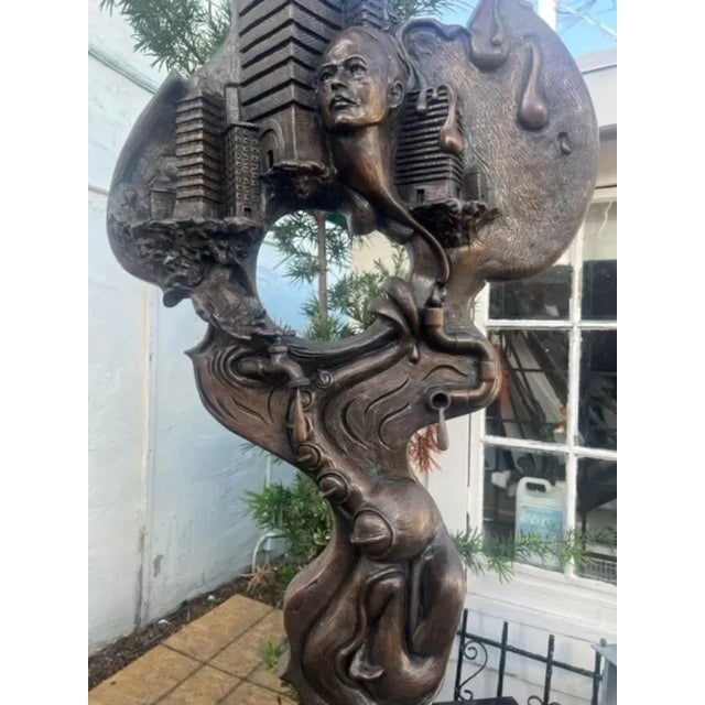 Bronze 89 Inches Tall Large Bronze Sculpture on Mable Base 1996 For Sale - Image 8 of 9